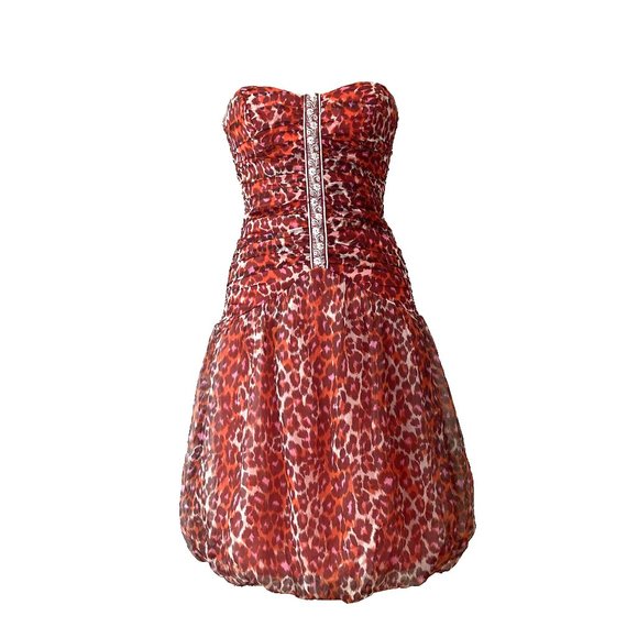 NWOT NICOLE MILLER COLLECTION Leopard Cheetah Mermaid Bubble Silk Party Dress